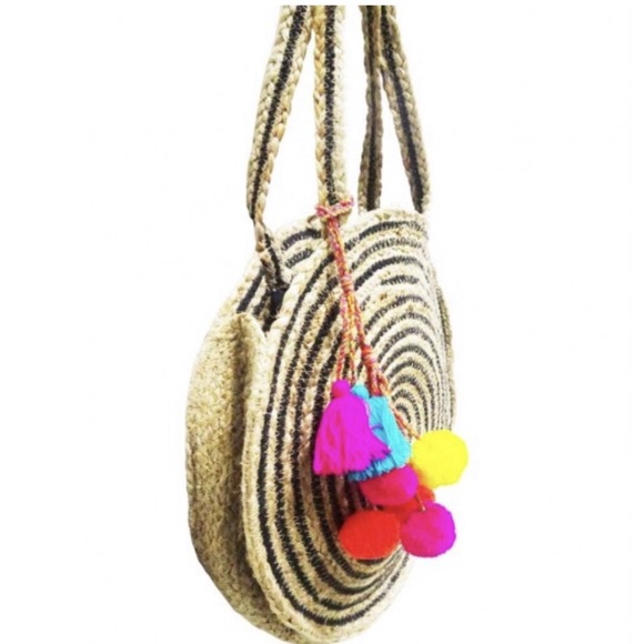 SOLD OUT🤩Raven Stripe Eco-Friendly Jute Round Bag - Picture 8 of 8